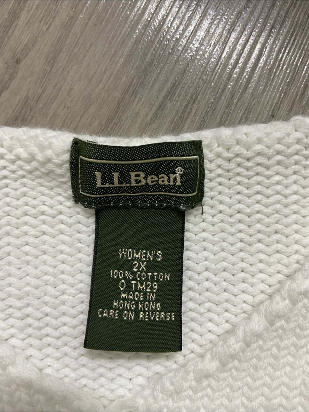 L.L. Bean Women's White Cotton Sweater with Green Label